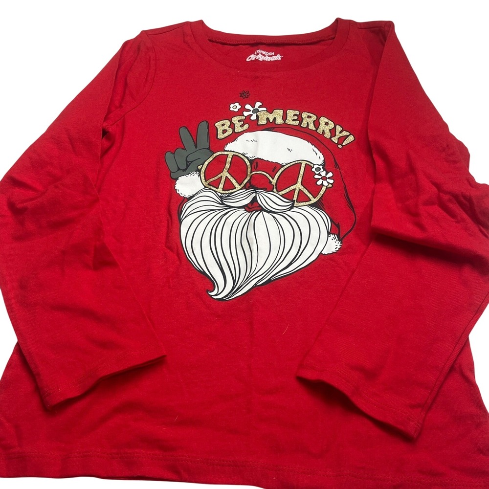 OshKosh Originals Girls Long Sleeve Santa Peace Hippie Christmas Red Shirt 8